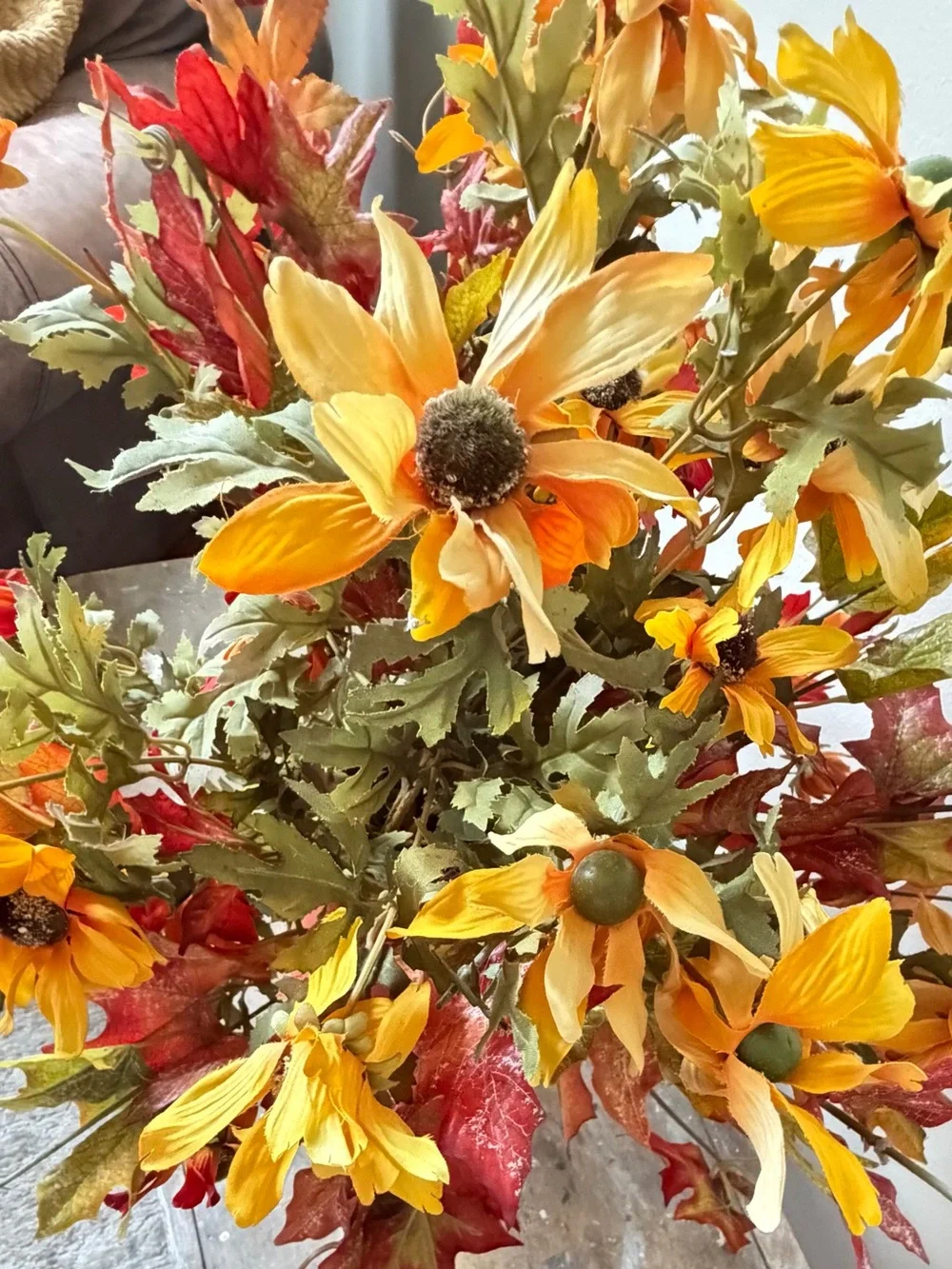 Autumn Harvest Faux Floral Arrangement in Burnt Orange Vase -